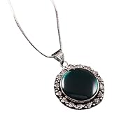 925 Sterling Silver Pretty Round Blue Chalcedony Gemstone Pendant With Chain
