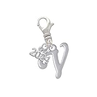 Silvertone Small Gelato Script Initial - Clip on Charm with Year 2024