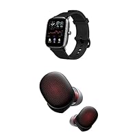 Amazfit GTS 2 Mini Fitness Smart Watch (Midnight Black) + PowerBuds True Wireless Earbuds (Black) Bundle, Heart Rate Monitor, Wi-Fi Bluetooth, Earbuds w/Noise Cancellation, Watch has Alexia Built-in