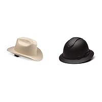 Jackson Safety Cowboy Hard Hat - 4 Point Ratchet Suspension - Western Outlaw Style & Pyramex Ridgeline Full Brim Hard Hat, Vented, 4-Point Ratchet Suspension, Matte Black Graphite Pattern