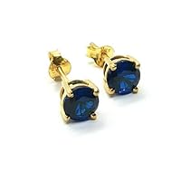 Dazzle Touch Blue Sapphire 2.00Ct Round Cut Women/Men Lab-Created Stud Earrings 14K Yellow Gold Plated