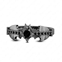 Gemstone Jewellery Black 925 Sterling Silver Women's Bat Ring Black Onyx Cubic Zirconia 4 to 12 size