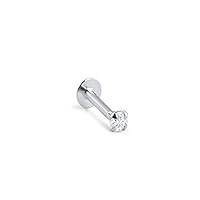 14k Solid White Gold Threadless Push Pin Nose Ring Stud 1.5mm, 2mm, 2.5mm or 3mm Clear CZ 18G, 16G