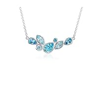 3 CT Multi Cut Created Blue Topaz Curved Bar Pendant Necklace 14K White Gold Over