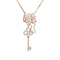Ouran Long Necklace for Women, Charm Key and Ring Pendant Necklace Rose Gold Silver Chain Necklace with Shining Crystal Great Gift for Mother Day