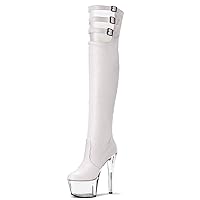 7 Inch Fetish Sexy Stripper Heels Fashion Women Leather Thigh High Boots Buckle Strap Pole Dance Shoes 17cm Over The Knee Boots