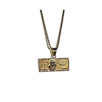 Men Women 925 Italy Gold Finish Iced 100 Dollar Bill Ice Out Pendant Stainless Steel Real 2 mm Rope Chain Necklace, Mens Jewelry, Iced Pendant, Rope Necklace