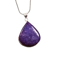 925 Sterling Silver Natural Teardrop Purple Agate Gemstone Pendant with Chain Jewelry