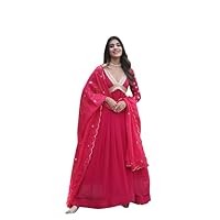 COTHING HUB Readymade Alia Cutt Gown with Dupatta Set. (US, Alpha, One Size, Plus, Extra Long, Rani)