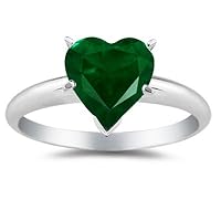 0.20 Cts of 4 mm AA Heart Natural Emerald Solitaire Ring in 18K White Gold