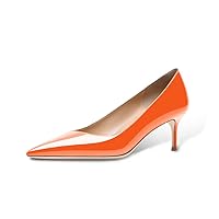 Women's Fashion Patent Leather Stiletto Pointed Toe Slip On 2.5 Inch Mid Heel Pumps Office Casual Work Shoes