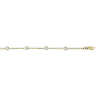 14k Yellow Gold Cable Link Chain Bracelet With Lobster Clasp 6 Round Faceted White CZ 7 Inch Jewelry Gifts for Women