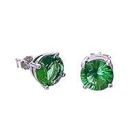 E80808P Tradition Mt St Helens Green Helenite May Birthstone Sterling Silver Round Stud Earrings