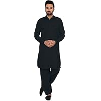 Indian Men's cotton Kurta pajama set Wedding Wear Casual Tunic black Color Shirt Pant Plus Size