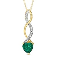 The Diamond Deal Lab Created 6.00MM Green Emerald Gemstone May Birthstone Heart and Diamond Accent Pendant Necklace Charm in 10k SOLID Yellow Gold
