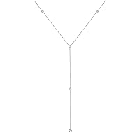 14K White Gold Lariat Necklace With Y-Style Round Cubic Zirconia 20 Inches