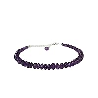 Natural Amethyst 2-5mm Rondelle Shape Smooth Cut Gemstone Beads 7 Inch Adjustable Silver Plated Clasp Bracelet For Men, Women. Natural Gemstone Stacking Bracelet. | Lcbr_00265