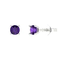 0.3 ct Brilliant Round Cut Solitaire VVS1 Natural Purple Amethyst Pair of Stud Earrings 18K White Gold Butterfly Push Back