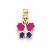14k Yellow Gold Pink Purple Enamel Butterfly Angel Wings Pendant Necklace Jewelry for Women