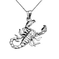 White Gold Detailed Sideways Scorpion Pendant - Gold Color:: Yellow GOLD, Gold Purity:: 10K, Pendant/Necklace Option: Pendant With 20
