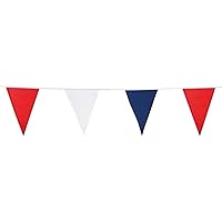 75369 – Bunting 3 Colours, Length 10 Metres, Blue, White, Red, Polyester Banner, Hanging Decoration, Carnival, Themed Party, Birthday, Football