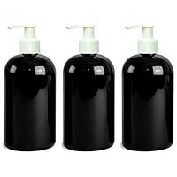 Grand Parfums EMPTY 16 Oz BLACK Plastic Soap Dispenser Bottles with White Lotion Pumps, for Gel, Soap, Shampoo, Body Lotion, Cream, Refillable (3 Bottles)