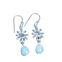 925 Sterling Silver Gemstone Jewelry Natural Oval Ethiopian Opal Flower Dangle Hook Earring Gift