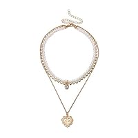 Studio Jewelers Cute Pearl Crystal Heart Pendant Necklace Gold Plated Jewelry for Women and Girls