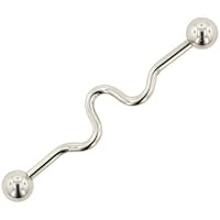 Stainless Steel Wavy Industrial Barbell with Balls: 14g, 1-1/4