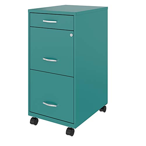 Space Solutions 3 Drawer Metal Mobile File Cabinet with Lock, Letter Size, Teal, Fully Assembled