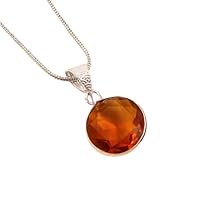 925 Sterling Silver Genuine citrine Pendant Gemstone With Chain Necklace Gift For Men Women Handmade Jewelry