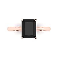 2.6 ct Brilliant Radiant Cut Solitaire Black Onyx Classic Anniversary Promise Engagement ring Solid 18K Rose Gold for Women