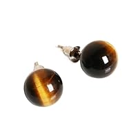 Stone Ear Ornament Simple Natural Stone Amethyst Tiger Eye Agate Round Beads Earring Women Fashion Ear Studs for Girls Gift Woman (Color : 10mm, Size : Yellow Tiger Eye)