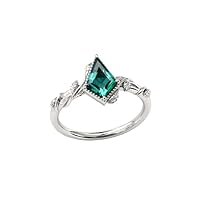 Antique Kite Shaped Emerald Engagement Ring 1 CT Gold Emerald Wedding Ring Kite Cut Emerald Leaf Style Wedding Ring Art Deco Anniversary Ring