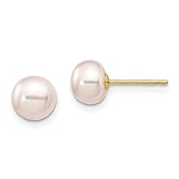 14K Yellow Gold 4 5mm Purple Freshwater Cultured Button Pearl Stud Earrings