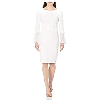 Calvin Klein Womens Solid Sheath with Chiffon Bell Sleeves Dress, Cream 3, 8