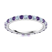 Brilliant-Cut Round 2.00mm Amethyst Aquamarine Full Eternity Band | Sterling Silver 925 | Ring For Women & Girls | Beautiful Design Ring For Your Anniversary, Engagement And Wedding