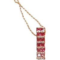 DTJEWELS 2.00 CT Princess Cut Red Ruby and Diamond Effy Pendant Necklace 14K Yellow Gold Over Sterling Silver for Valentine Day