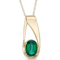 2.00CT Oval Cut Emerald Solitaire Pendant 14K Yellow Gold Plated Necklace With 18