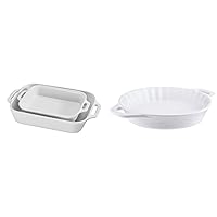 STAUB Ceramics Rectangular Baking Dish and Pie Dish Set, White