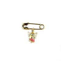 18K Yellow Gold Pink Enamel Angel Pin