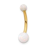 14k Gold 14 Gauge Polished Simulated Opal Navel Belly Ring Measures 22.25mm Long Jewelry for Women
