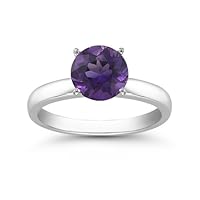 7mm 1.25 Carats Amethyst Solitaire Ring in Sterling Silver