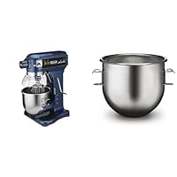 Bundle of Waring Commercial WSM10L 10 qt Countertop Planetary Mixer 3/4 hp, 120v, 450W, 5-15 Phase Plug, Blue + Waring Commercial WSM10LBL Luna Planetary Mixer 10 Quart Stainless Steel Bowl.