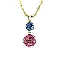 Pink and Blue on Gold Plated Round Ball Necklace