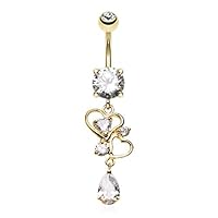 WildKlass Jewelry Golden Hearts Belly Button Ring Gold Plated 316L Surgical Steel