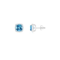 Swiss Blue Topaz Cushion 6.00mm Earrings Studs | Gift For Women & Girls | Classic and Iconic | This pair is an absolute must-have in every woman's jewelry box.