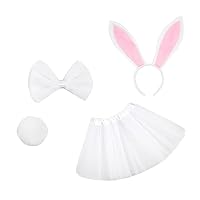 Baby Easter Rabbit Costume Infant Girl Bunny Photography Props Set Tutu Dress Headband Bowtie Tail White 4PCS clothes