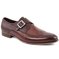 Handmade Men's Brown Monk Strap Shoes in Brown Leather