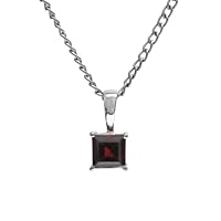 925 Sterling Silver Natural Red Garnet Square Shape Gemstone Designer Pendant With Chain 925 Stamp Jewelry | Gifts For Women And Girls